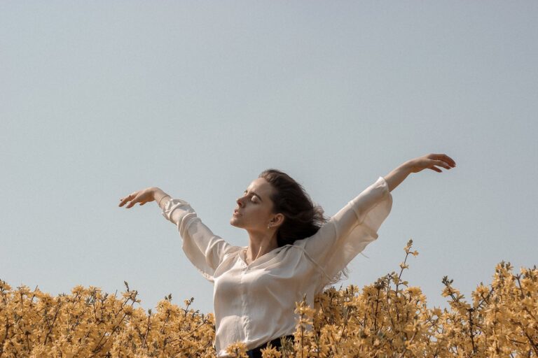 woman at a flower field